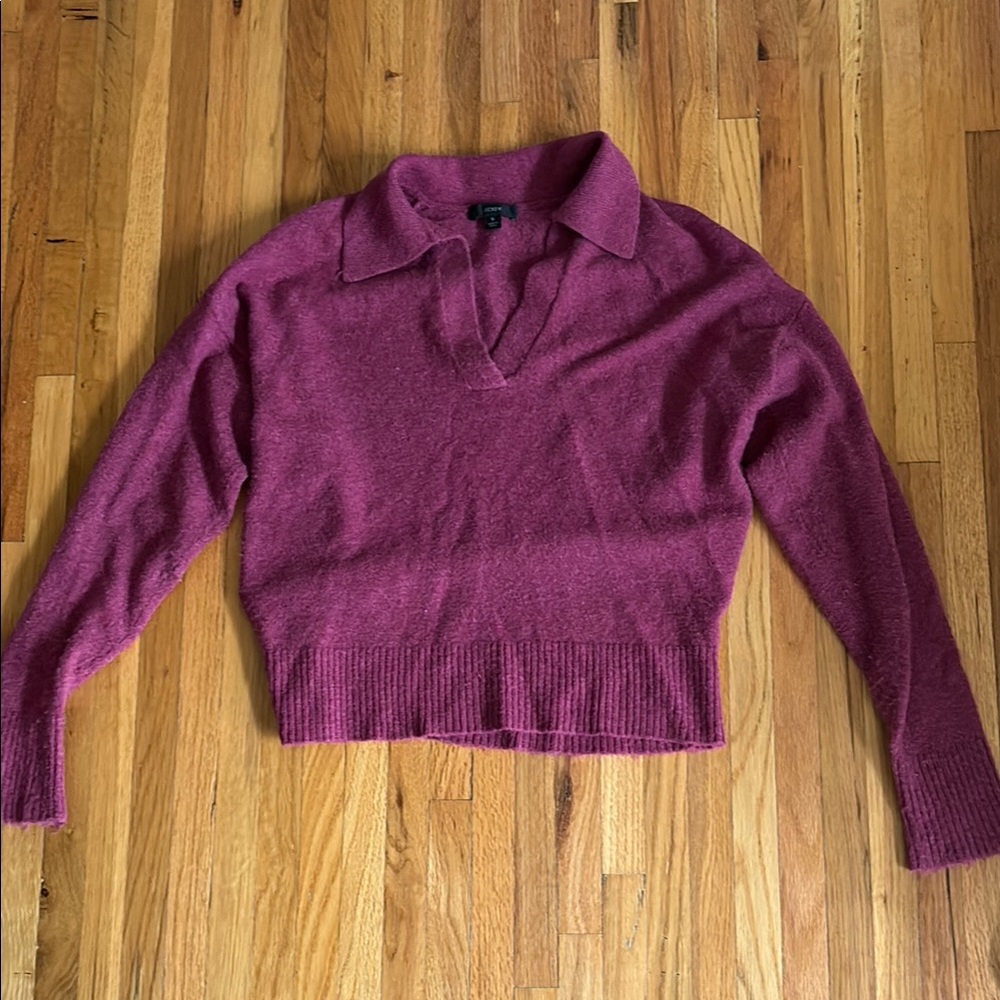 J. Crew Purple V-Neck Sweater with Cropped Design